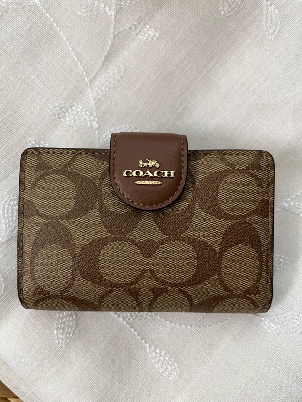 COACH Brown Medium Corner Zip Signature Canvas